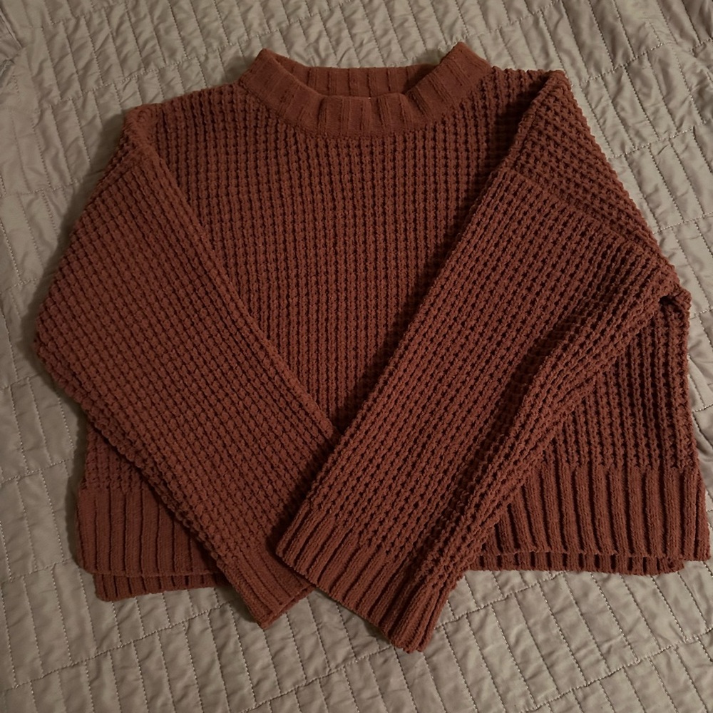 Brown Cowl Neck Chunky Knit Sweater